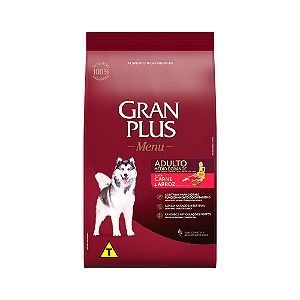 Ração Granplus Menu para Cães Adultos de Porte Médio e Grande Sabor Carne e Arroz 10,1kg