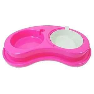 Comedouro De Plástico Anti-formiga Luxo Duplo Rosa 600ml
