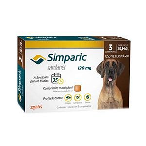 Antipulgas Zoetis Simparic 120mg para Cães de 40,1 a 60kg Proteção Eficaz