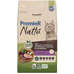 Ração Premier Nattu para Gatos Adultos Sabor Mandioca 1,5kg