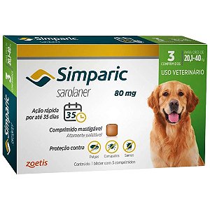 Antipulgas Zoetis Simparic 80 Mg Para Cães 20,1 A 40 Kg C03 Comprimidos