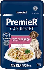 Ração Úmida Premier Gourmet Cães Adultos Portes Médio e Grande Peito de Frango, Batata Doce e Brócolis 85g