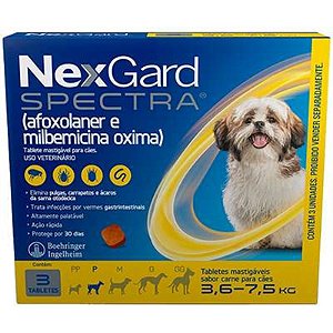 Antipulgas, Carrapatos e Vermífugo NexGard Spectra Boehringer para Cães de 3,6 a 7,5kg com 3 Tabletes