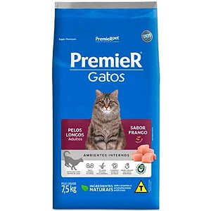 Ração Seca Premier Gatos Ambientes Internos Pelos Longos Sabor Frango 1,5kg