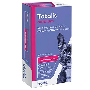 Vermífugo Biovet Totalis Medium - Proteção Completa - 4 Comprimidos