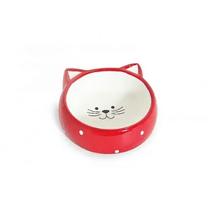 Comedouro De Porcelana Acquapet Face Cat Vermelho 200ml
