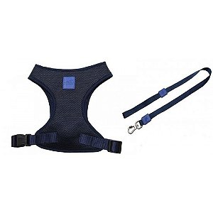 Conjunto Guia E Peitoral Easy Azul Pro Canine M