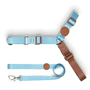 Conjunto Peitoral Antipuxão e Guia Azul M Toh