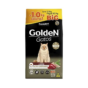 Ração Seca Premier Pet Golden Gatos Adultos Castrados Carne Big 10,1 Kg+1 Kg