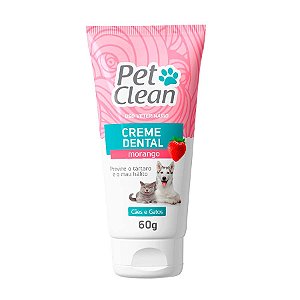 Creme Dental Pet Clean Sabor Morango Para Cães E Gatos 60g