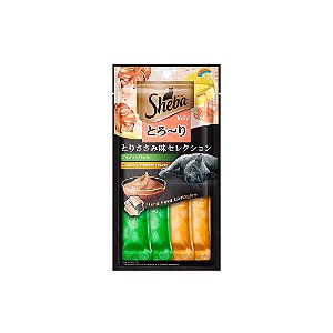 Petisco Sheba Cremoso Sabores Frango e Frango & Peixe Branco Gatos Adultos 48g