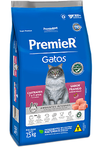Ração Premier Ambientes Internos Frango para Gatos Castrados de 7 a 11 anos 7,5Kg
