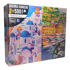 Quebra Cabeça Itália Grécia Paisagem Litoral Europa Kit 2 Un