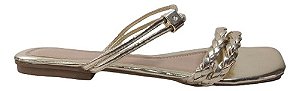Sandália Feminina Rasteirinha Brilho Dourado Chinelo Tiras