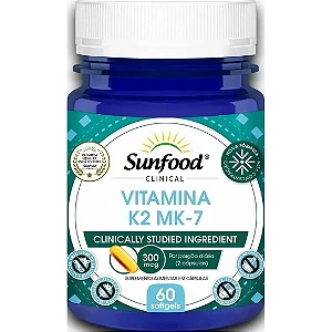 Vitamina K2 Mk-7 300Mcg 60 Softgels Sunfood Clinical - Branco