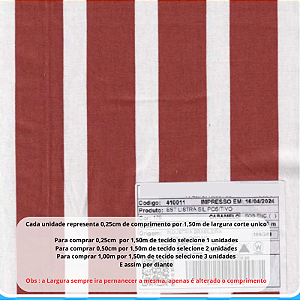 Tecido Tricoline Listrado Caramelo 100% algodão pré lavado - 0,25 cm por 1,50 m