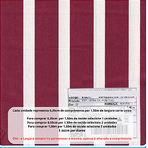 Tecido Tricoline Listrado Marsala 100% algodão pré lavado - 0,25 cm por 1,50 m