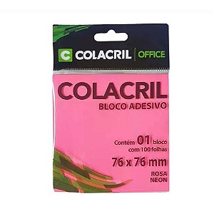 Bloco Adesivo Colacril 76*76 Neom Rosa - BL 100f