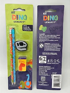 Kit Lápis Hb Dino Lápis/Apontador/Borracha - Leoeleo