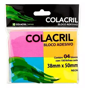 Kit Com 4 Post-it Adesivo Para Recado 38mm X 50mm Neon