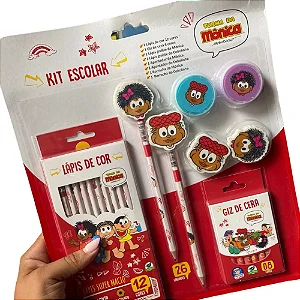 Kit Escolar Turma Da Mônica 26 Pçs Lápis Borracha Apontador Giz de Cera