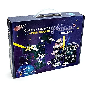 UEBRA-CABEÇA 4 EM 1 PARA COLORIR GALAXIA - KIT C/ 72 PEÇAS E 3 HIDROCOR - LEO&LEO