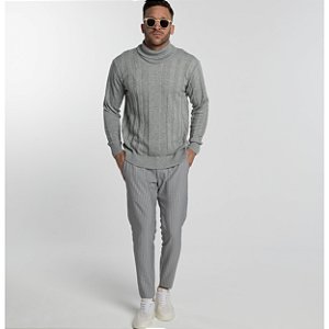 Calça alfaiataria Risca de Giz cinza Claro