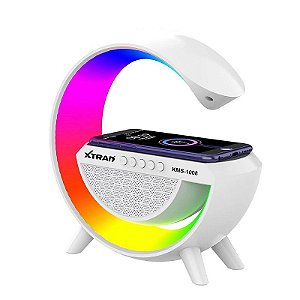 Luminária De Mesa G-Speaker Abajur Led RGB, Caixa de Som e Carregador por Indução Smart Station Pega Bluetooth, Rádio FM