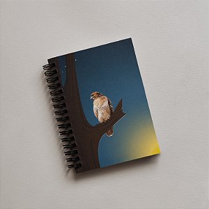 Caderno A5 | Falcões ao amanhecer e céu estrelado| Espiral Metálica (Wire-ô) Preto, Branco ou Prata
