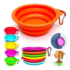 POTE COMEDOURO PORTÁTIL DOBRÁVEL SILICONE P/ CÃO E GATO