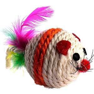 BRINQUEDO EM SISAL BOLINHA COM CARINHA ARRANHADOR PARA GATOS