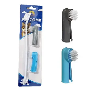 KIT ESCOVA DE DENTES DUPLAS E DEDAIS PARA CÃES