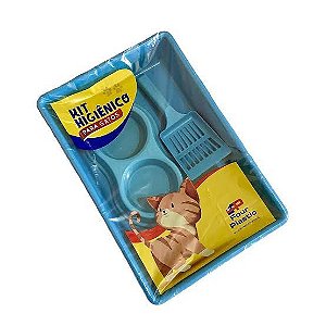 KIT CAIXA DE AREIA COM COMEDOUROS E PÁ