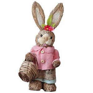 COELHO PALHA FEMEA ROUPA ROSA 65CM