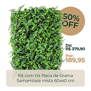 Kit 4 Placa de Grama Parede Verde Samambaia Mista 60x40 cm