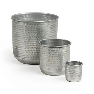 Jogo com 3 Cachepots Metal Alpaca Martelado Prata
