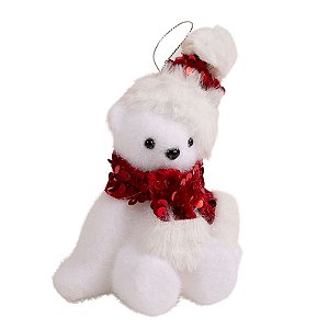 Enfeite Natalino Urso Polar Pelúcia Cachecol Touca Sentado