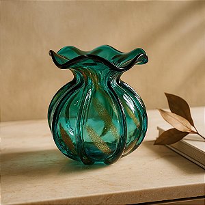 Vaso de Vidro Italy Golden Verde Esmeralda 10X10X11cm