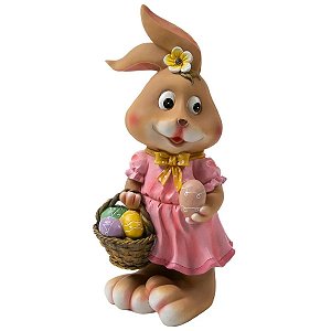 Coelho Resina Alegria Cesta Ovos Páscoa Decorativo de 52cm