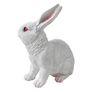 Coelho Resina Vida Sentado Branco Decorativo Enfeite