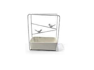 Suporte Birds em Metal Branco e Vaso em Cerâmica - 21 X 17 X 8,5cm