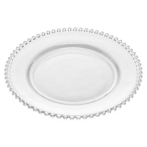 Prato de Sobremesa em Vidro com Detalhes de Bolinhas 20cm Transparente