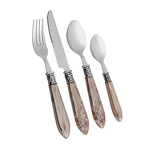 Faqueiro Inox com Cabo Mother Pearl Prateado 24 Peças