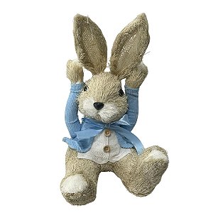 COELHO DE PALHA MACHO C/ROUPA AZUL 16X30CM