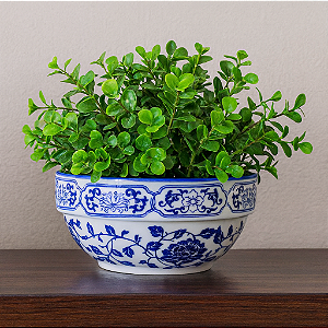 Cachepot Decorativo Cerâmica Estampa Azul 17x7,5cm