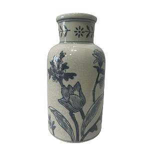 VASO CERAMICA FLORAL BRANCO 7X21CM