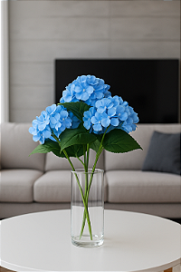 BUQUÊ DE HORTÊNCIA TOQUE REAL AZUL X5 43CM