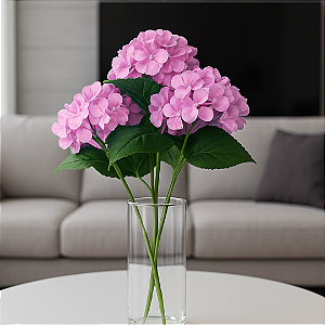 BUQUÊ DE HORTÊNCIA TOQUE REAL ROSA X5 43CM