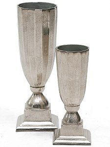Vaso Metal Bruto Redondo Plissado com Pé Quadrado 41X13cm