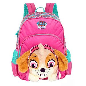 MOCHILA INFANTIL PATRULHA CANINA PELUCIA 3D ROSA